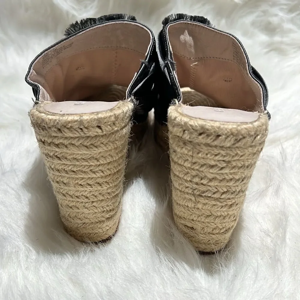 Kenneth Cole Gunmetal Grey Satin Espadrilles Wedge‎ Sandals Size 7.5M.  B83